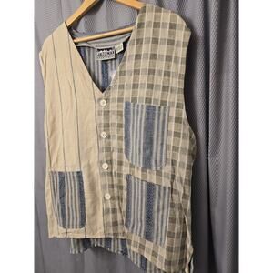 Vintage Jazzman Sportwear Mens Vest Patchwork Blue Ivory Size L